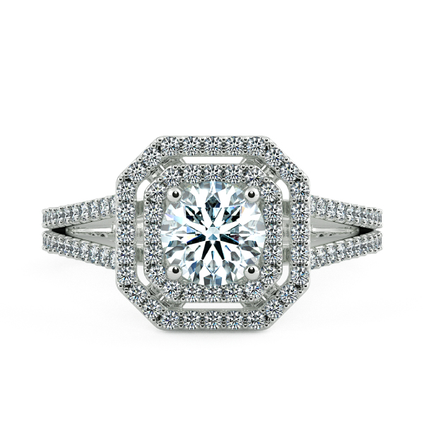 Double Halo Cushion Engagement Ring with Gaping Halo and Eternity Band NCH2303 2